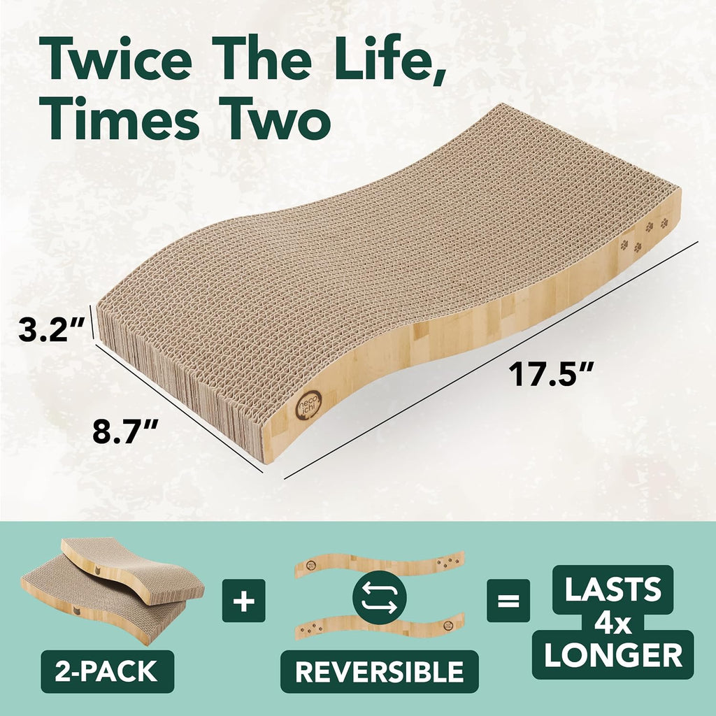 Reversible Wave Cat Scratcher for Indoor Cats - Cat Scratching Board, Horizontal Cat Scratch Pad Lounger with Reversible Usability and Extra Comfort for Lounge(2Pack, Oak)