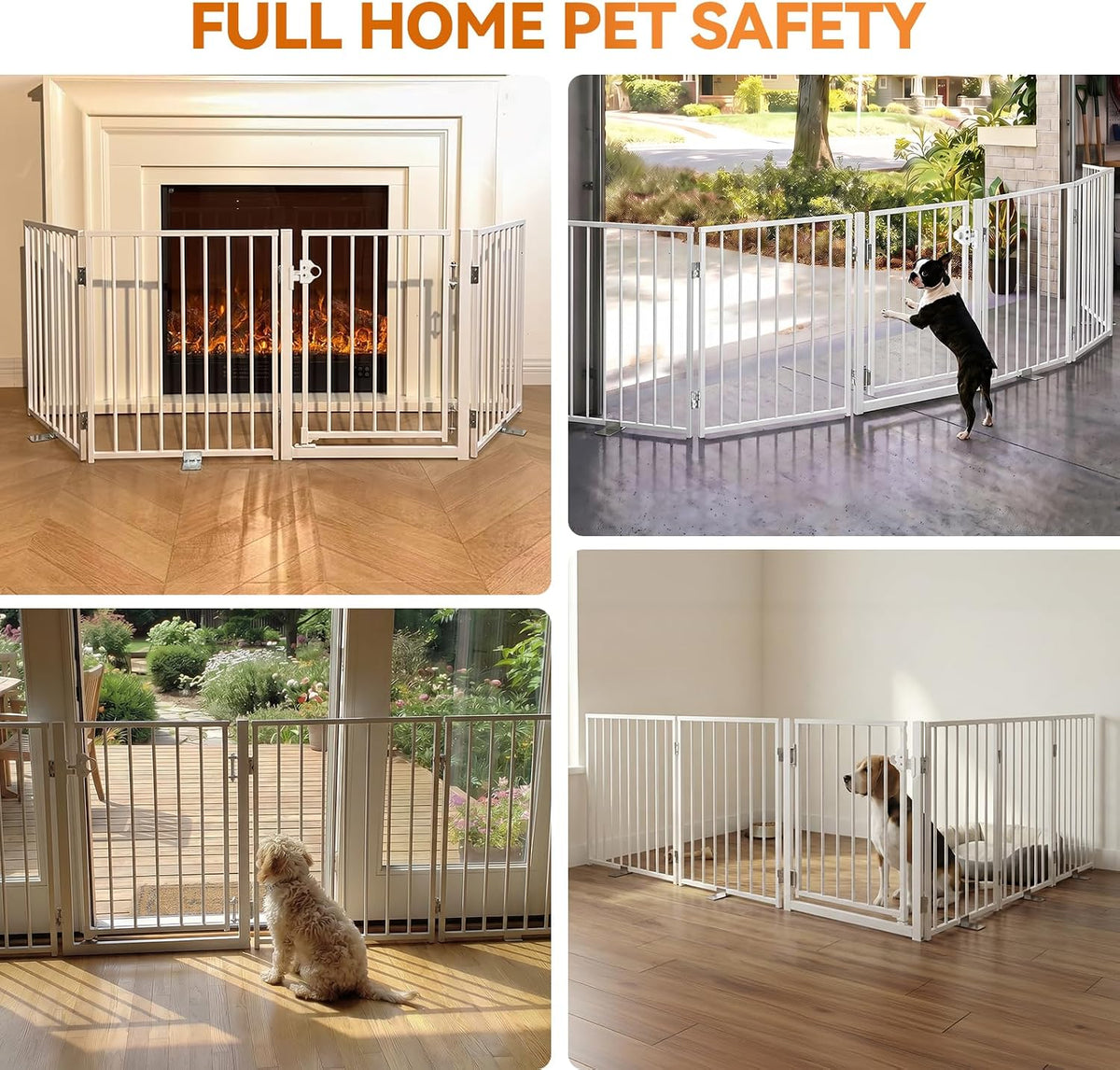 BFNN 60" W Free Standing Dog Gate Indoor for Doorways, Extra Wide Metal Foldable Pet Gate with Walk-Thru Door, 24" Tall Puppy Fence for Stairs, Outdoor, No Drill Barrier for Small & Medium Dogs