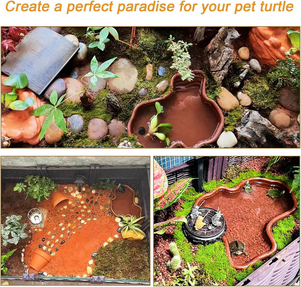 3PCS Tortoise Dish with Ramp Leaf - Tortoise Food & Water Bowls - Reptile Habitat Accessories for Horned Frogs & Lizards - Fit for Bath