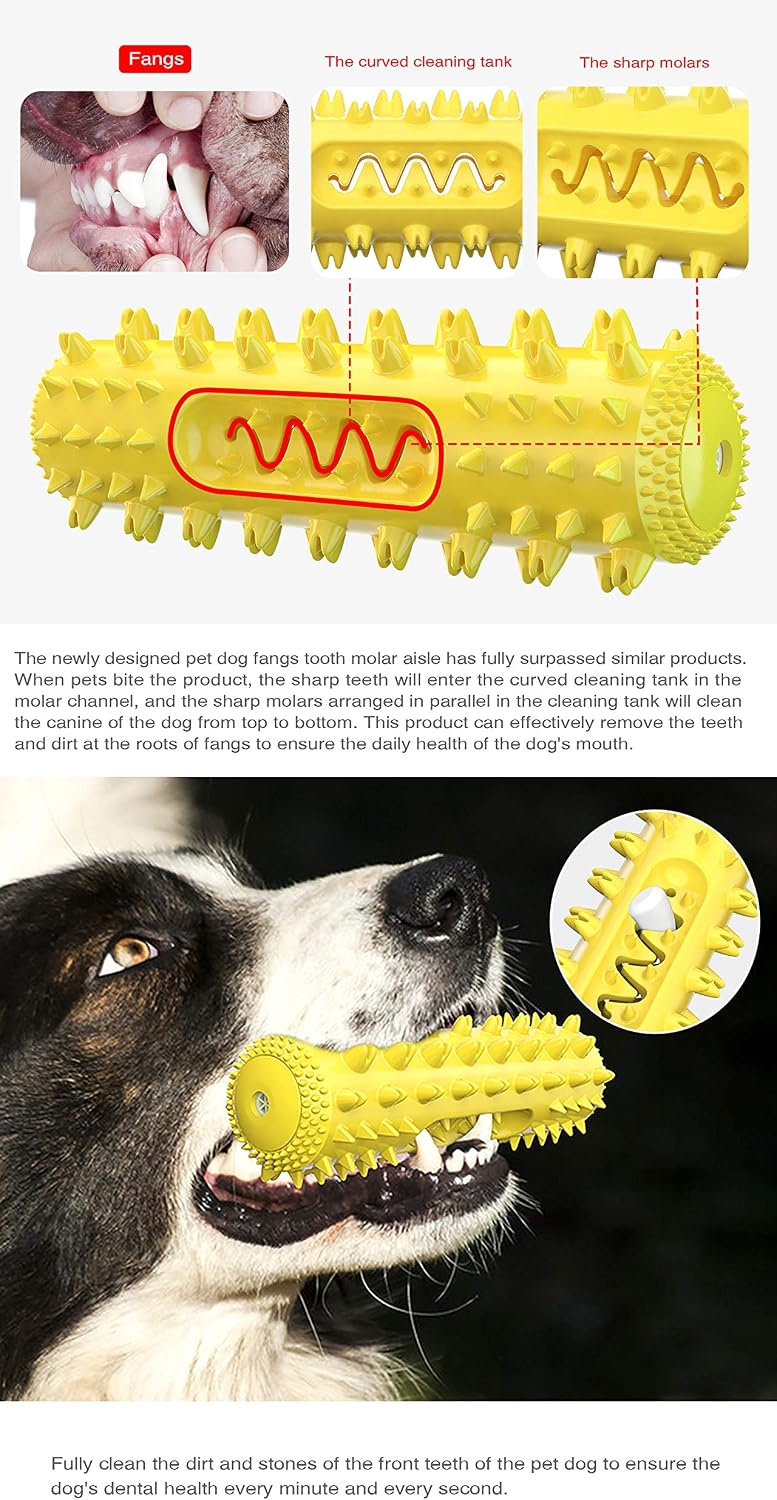 Dog Chew Toys for Aggressive Chewers, Dog Toothbrush Care Cleaning Stick, Puppy Toothing Chew Toy for Small Middle Dog (Yellow)