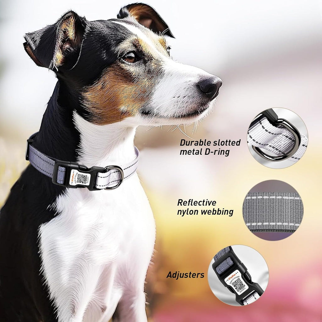 Personalized Dog Collar with QR Code Dog Tag, Black&Gray M
