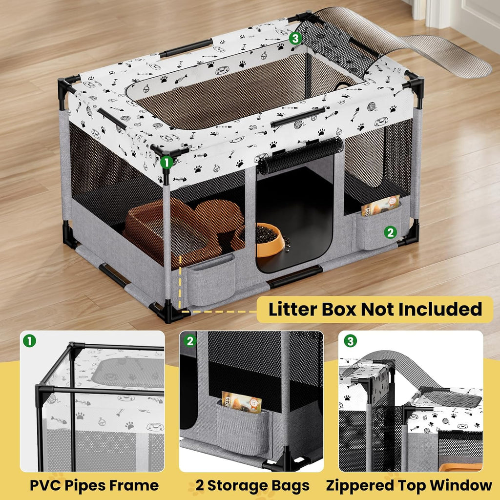 PVC Pipe Cat Kitten Dog Playpen Indoor with Litter Box Area Portable