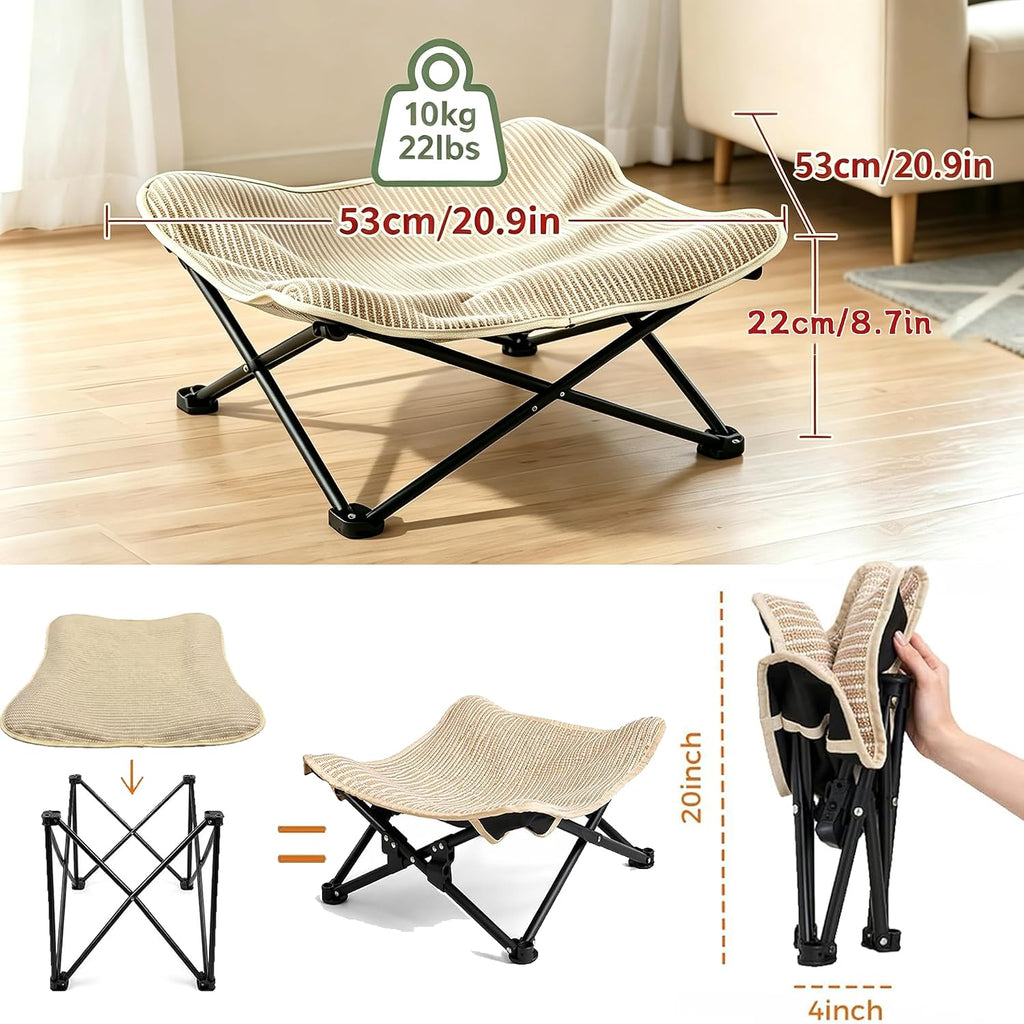 Foldable Cat Hammock Bed, Elevated Sisal Scratching Lounge with Metal Frame