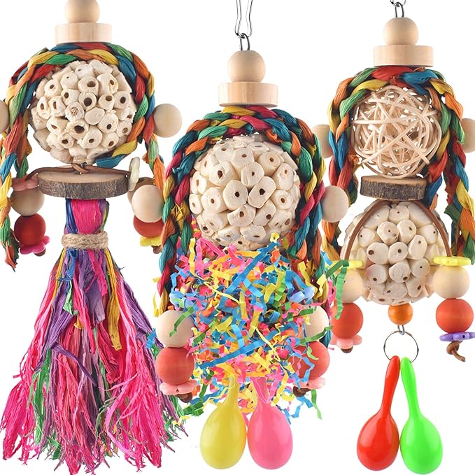 Bissap 3PCS Bird Parrot Foraging Shredder Hanging Toys Sola Balls by Bissap