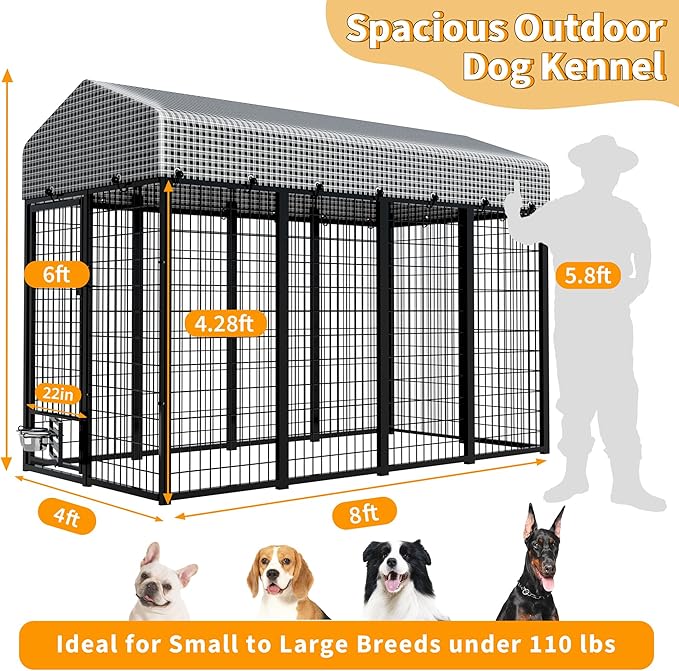 Large Dog Kennel Outside with Roof, Heavy-Duty Indoor Outdoor Dog Run Dog - Image 7