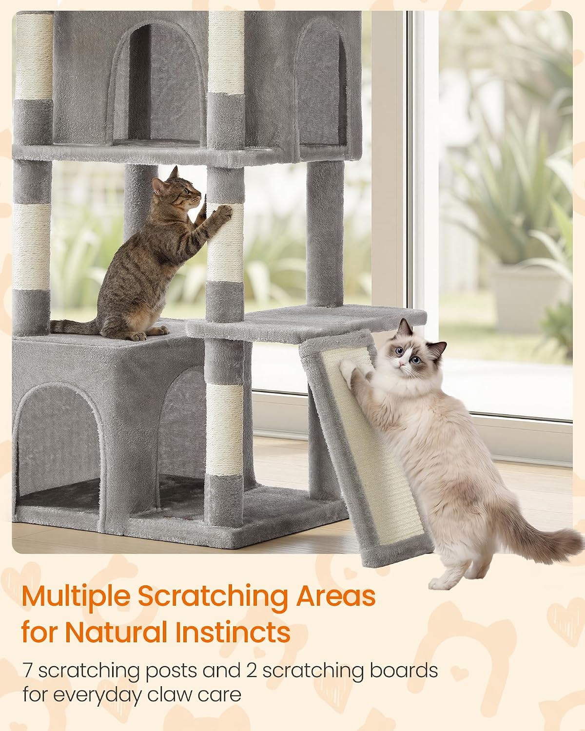 Feandrea Large Cat Tree, 72.6" Tall Sturdy Cat Tower for Indoor, Dove Gray