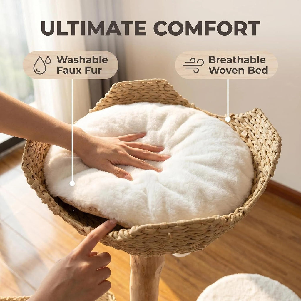 Modern Natural Wood Cat Tree – 45.3-Inch Stable Multi-Level Cat Tower