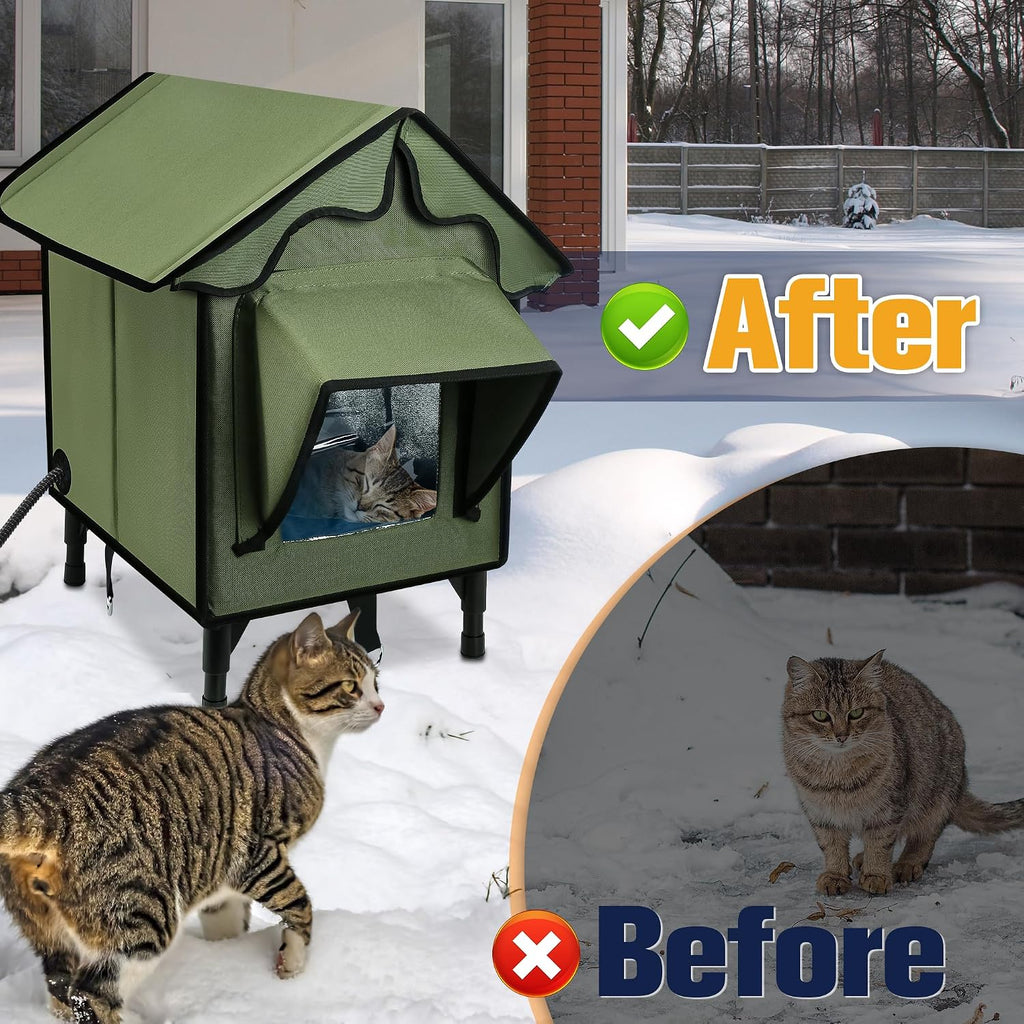 Newget Heated Cat House for Outside, Winter Cat House with Heated Pad