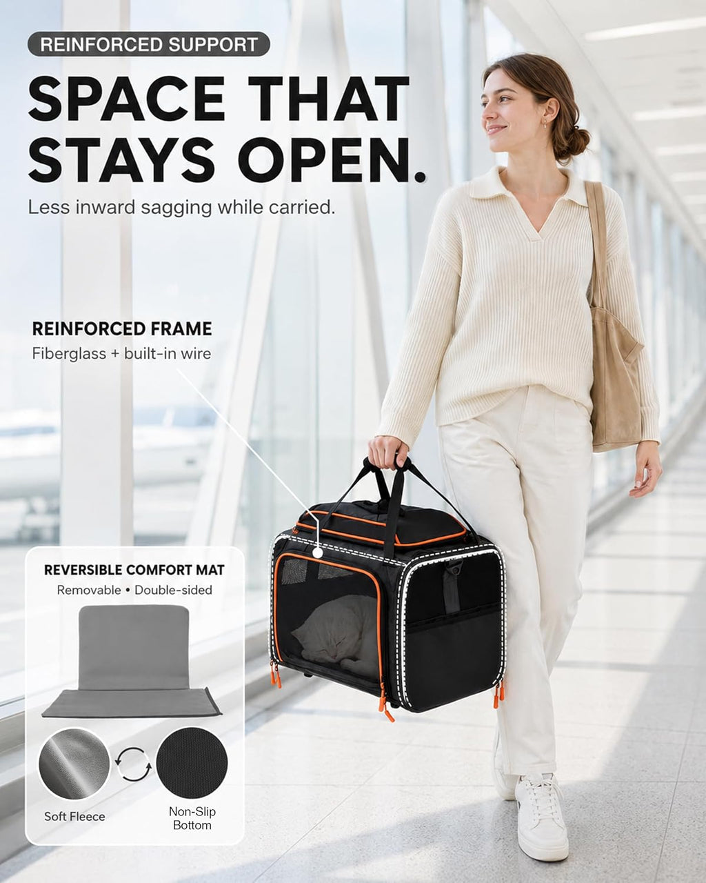 Airline Approved Expandable Soft-Sided Pet Carrier (Orange Black).