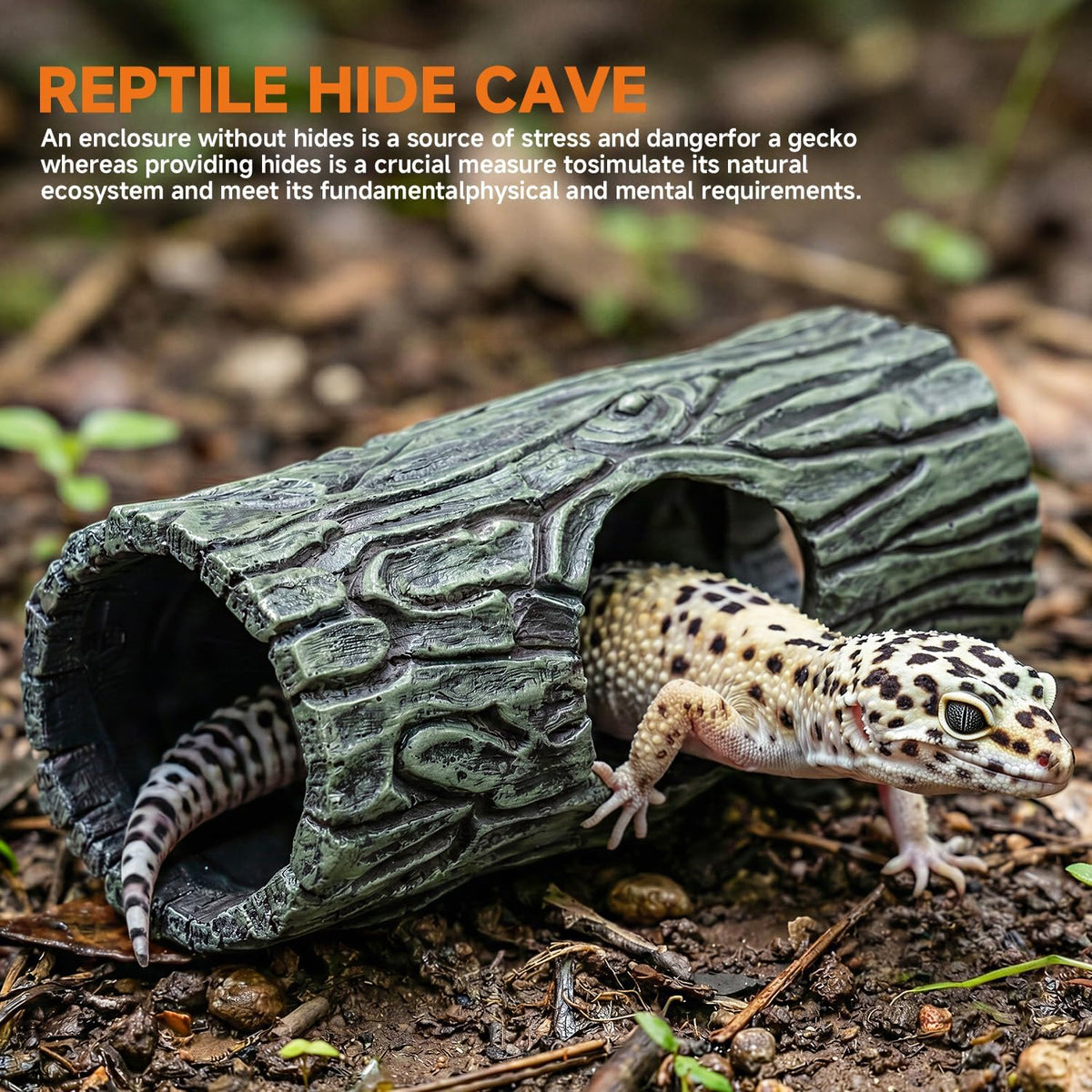 Magnetic Crested Gecko Hide - Resin Hollow Log Cave, Reptile Hide Cave, Reptile & Amphibian Habitat Hideouts, Climbing Toy Reptiles Tank Accessories Terrarium Decor