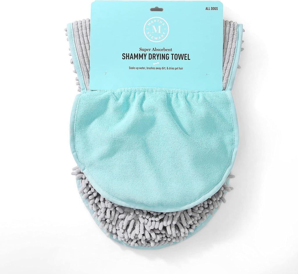 Martha Stewart - Multi-Functional Shammy Drying Towel w/TPR paw | Elegant Dog Grooming Tool for Drying & Massaging| Absorbent Microfiber Dog Grooming Drying Cloth for Pets with Hand Pockets