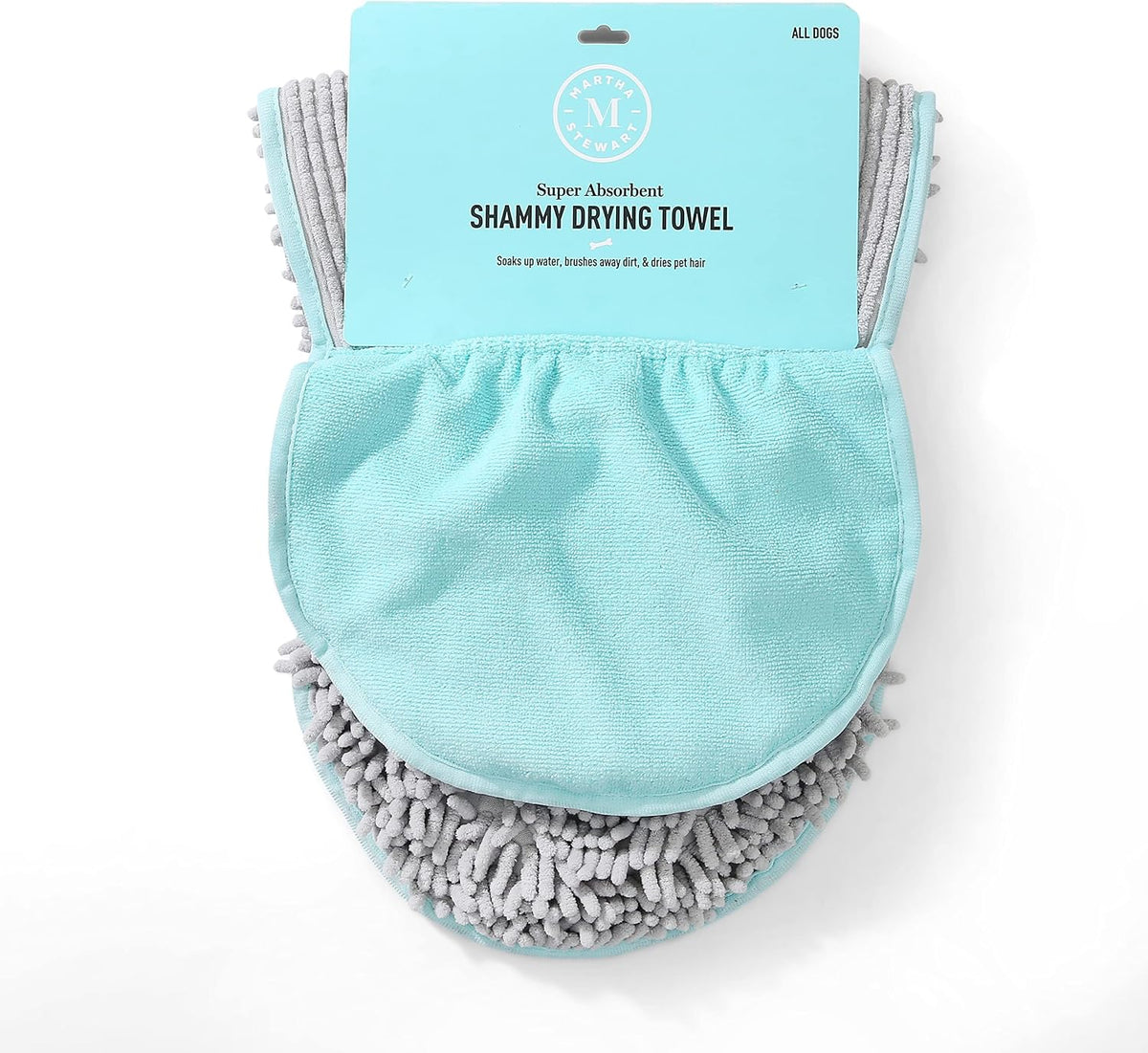 Martha Stewart - Multi-Functional Shammy Drying Towel w/TPR paw | Elegant Dog Grooming Tool for Drying & Massaging| Absorbent Microfiber Dog Grooming Drying Cloth for Pets with Hand Pockets