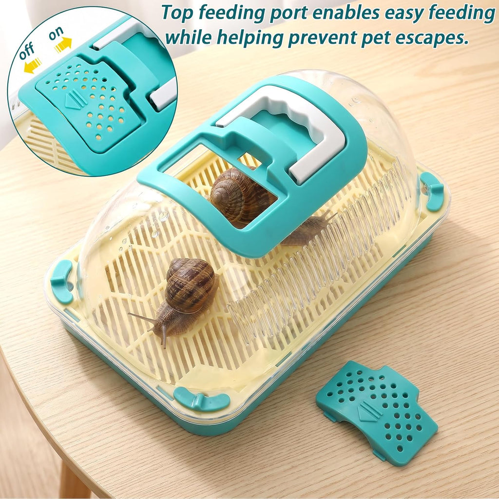 Snail Terrariums Breeding Box, Plastic Habitat Tank Starter Kit for Small Reptile, Rectangle Clear Snail Enclosure with Handle & Air Vents, Feeding Box for Beetles Spider Praying Mantis