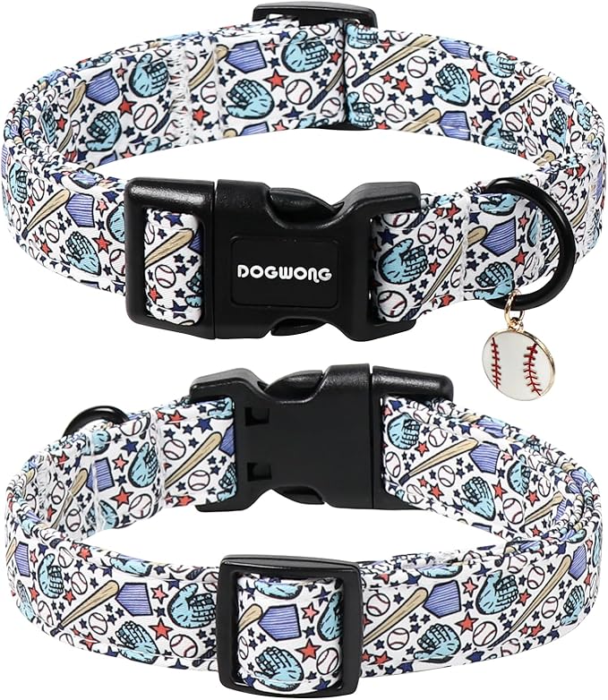 DOGWONG Baseball Dog Collar-Cute Boy Baseball Dog Collar, Adjustable Soft Male - Image 2