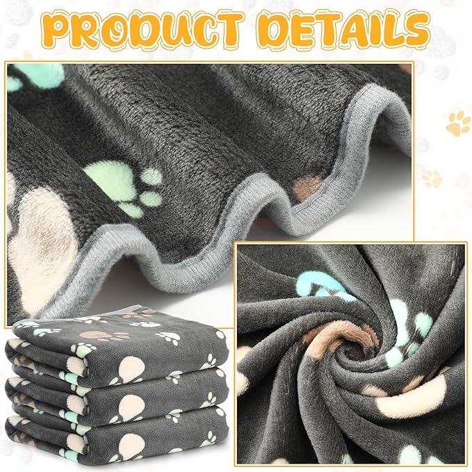 Tegeme 12 Pcs Pet Blankets Soft Fluffy Fleece Dog Cat Warm Paw Print Pattern - Image 3