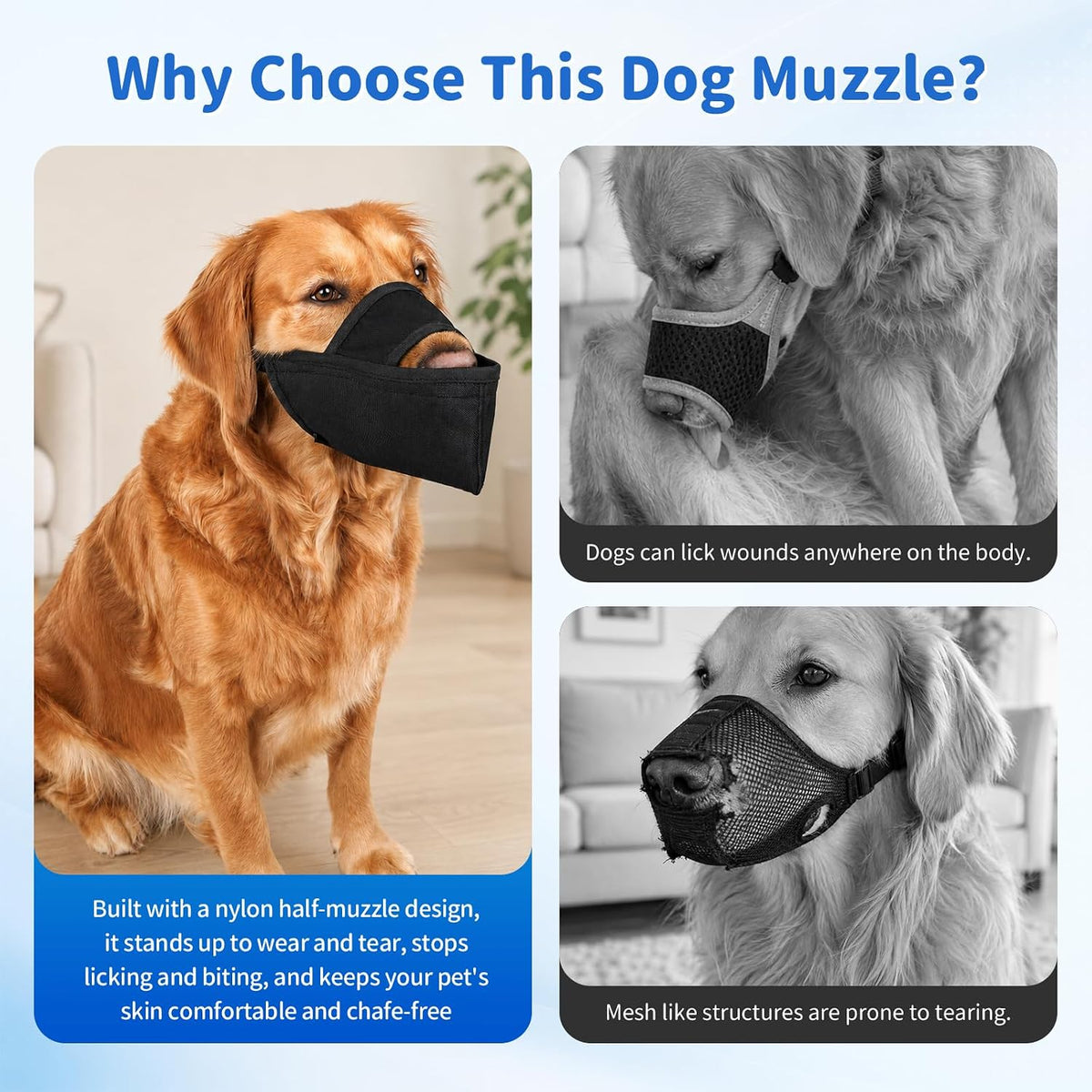 BARKLESS Soft Muzzle for Dogs, Front Opening Anti Licking Biting Muzzle