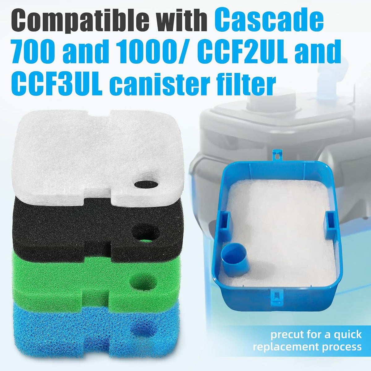 AQUANEAT Replacement Canister Filter Pads Compatible with Cascade 700/1000 CCF2UL/CCF3UL Generic Aquarium Floss Media