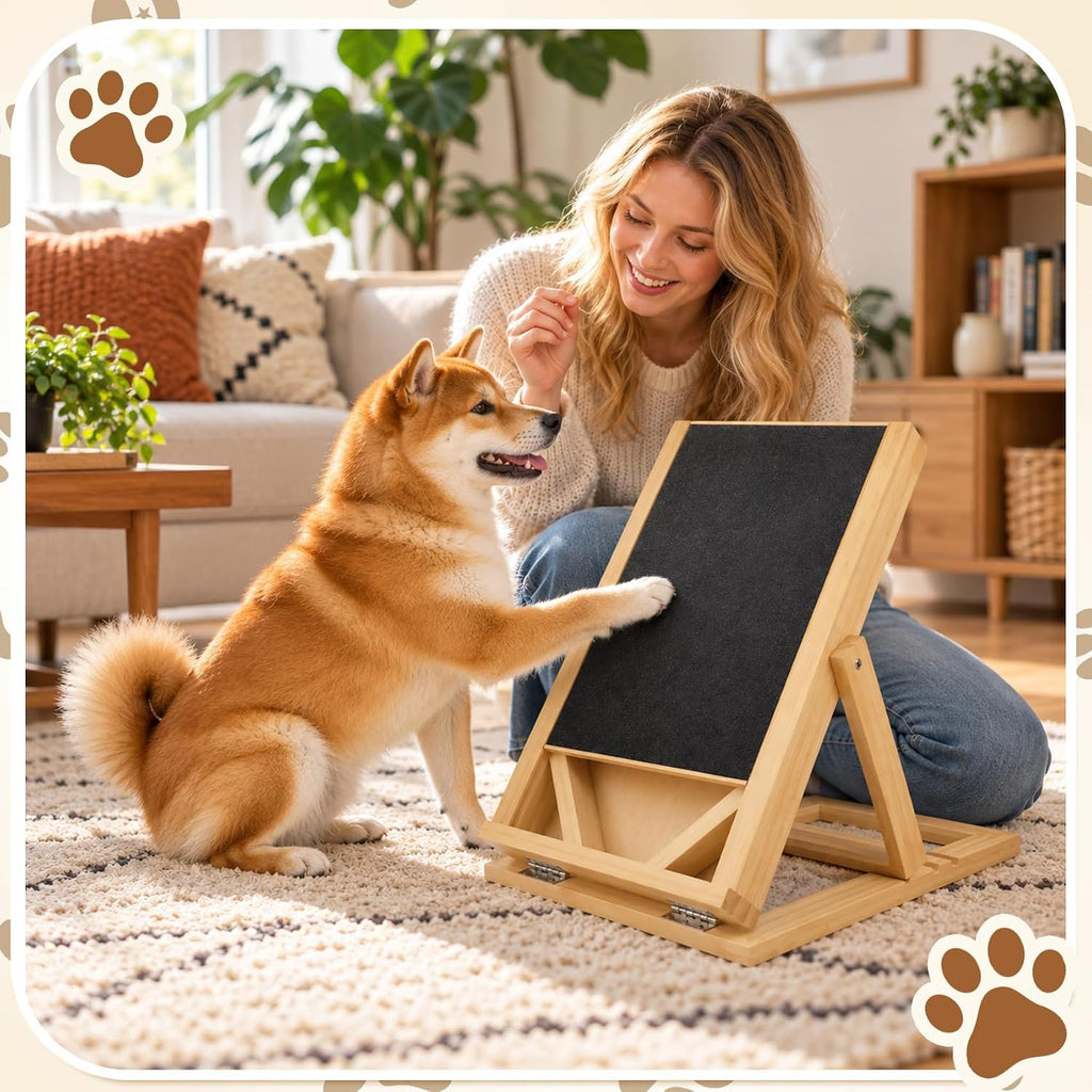 Dog Scratch Board with Treat Box, Adjustable Wooden Nail File Pad