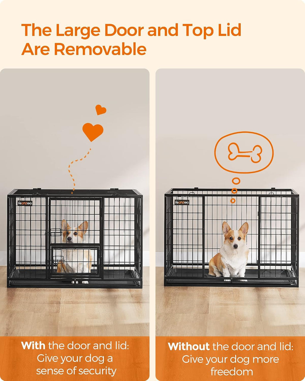 Feandrea 36.4" Heavy-Duty Dog Crate, Convenient Feeding Door, Double Doors