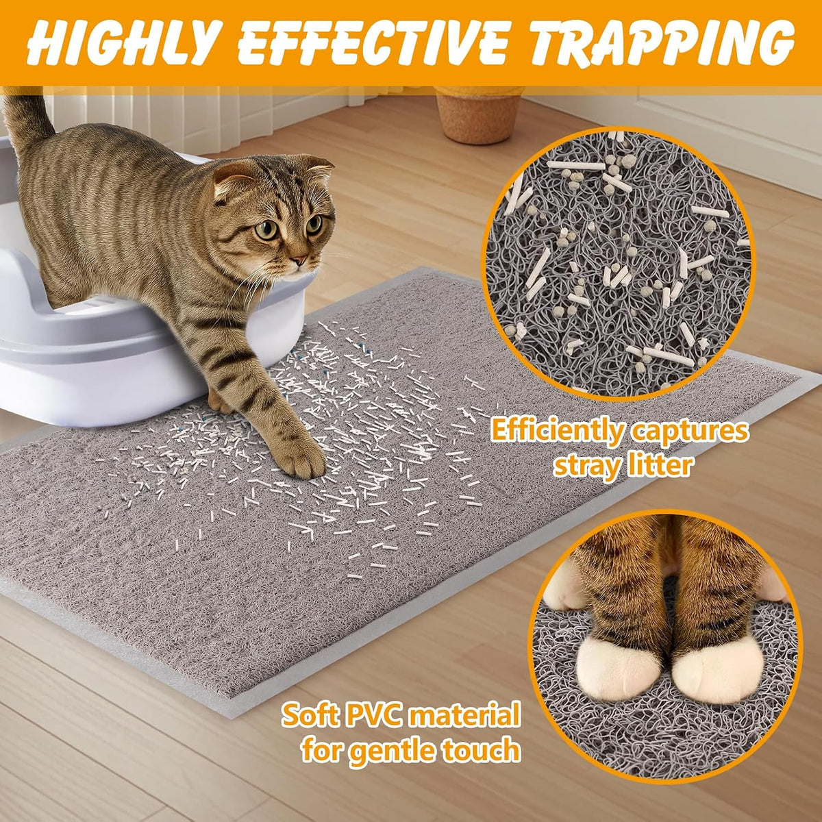 ondware Cat Litter Mat 47 x 31.5 in, Waterproof Non-Slip, Gray