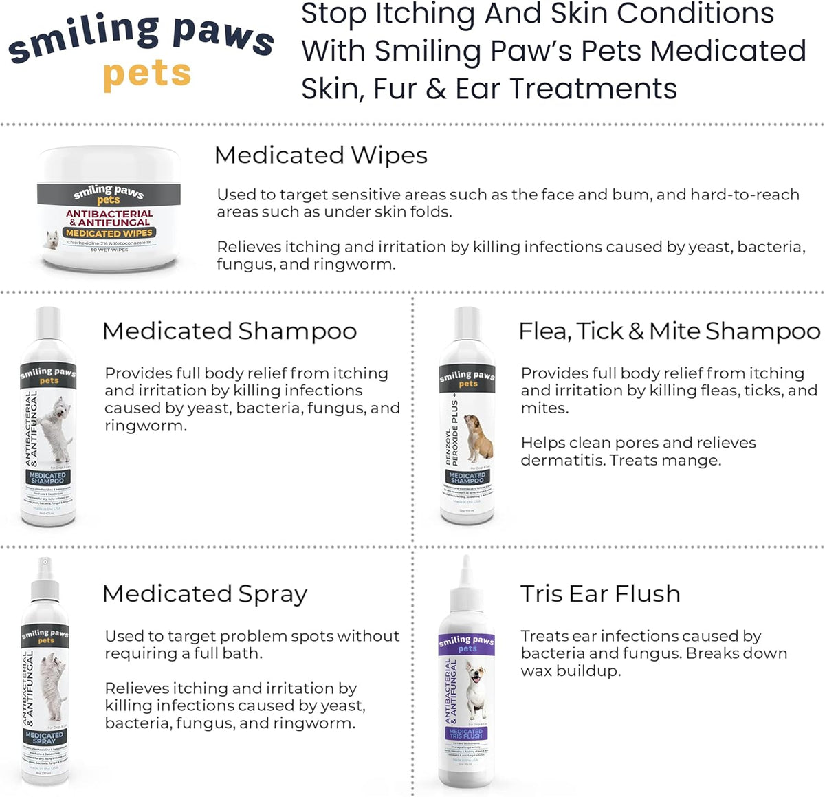 Smiling Paws Medicated Grooming Wipes w/Aloe for Dogs & Cats, 1pk, 50 Wipes