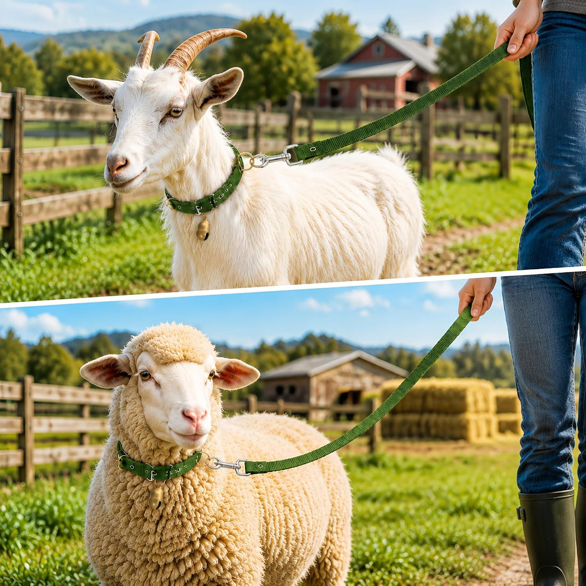 2 Pack Goat Collar with Bell, Adjustable Nylon Sheep Collar, Heavy Duty