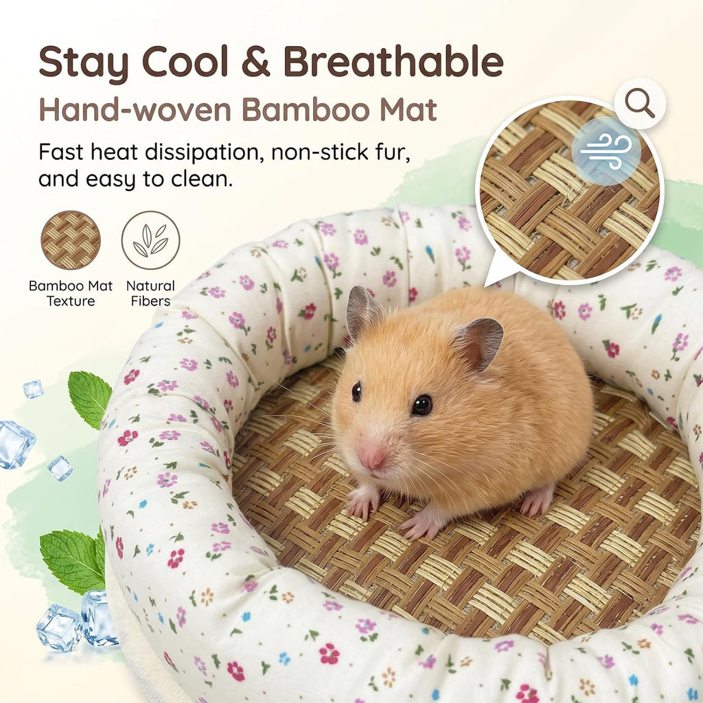Floral Bamboo Hamster Bed Round Cooling Mat, Medium