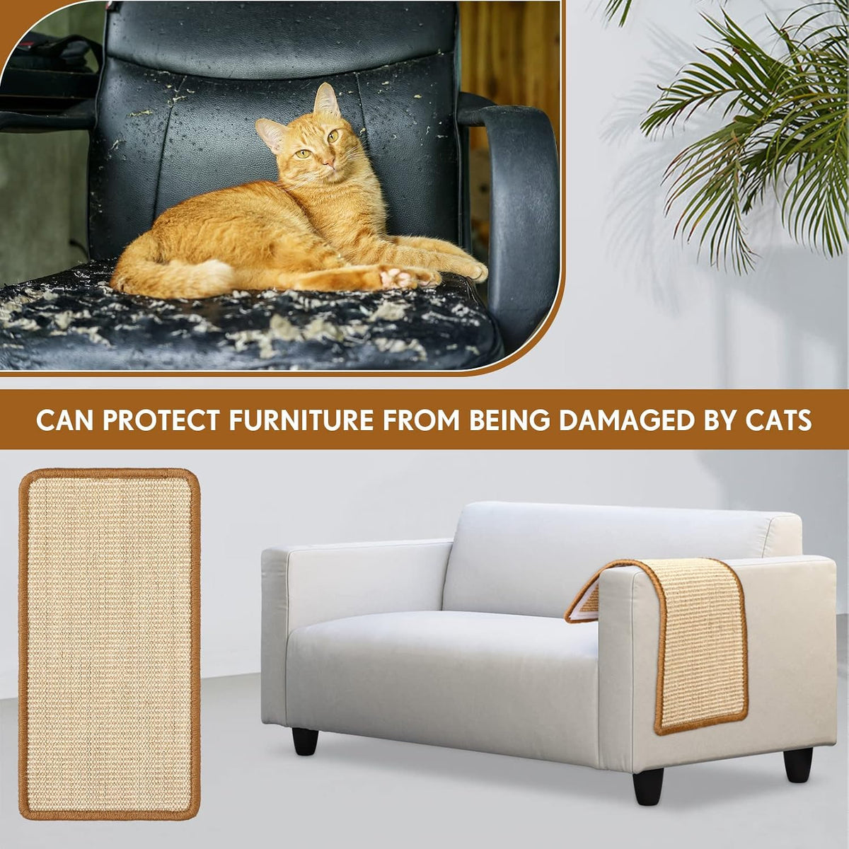 Mixweer 3 Pcs Wall Cat Scratcher Mat 19.7 x 9.8" Mounted Scratching Pad