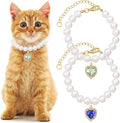 2pcs Cat Dog Pearl Collar, Small Heart Shape Rhinestone Pet Necklace, by Unknown