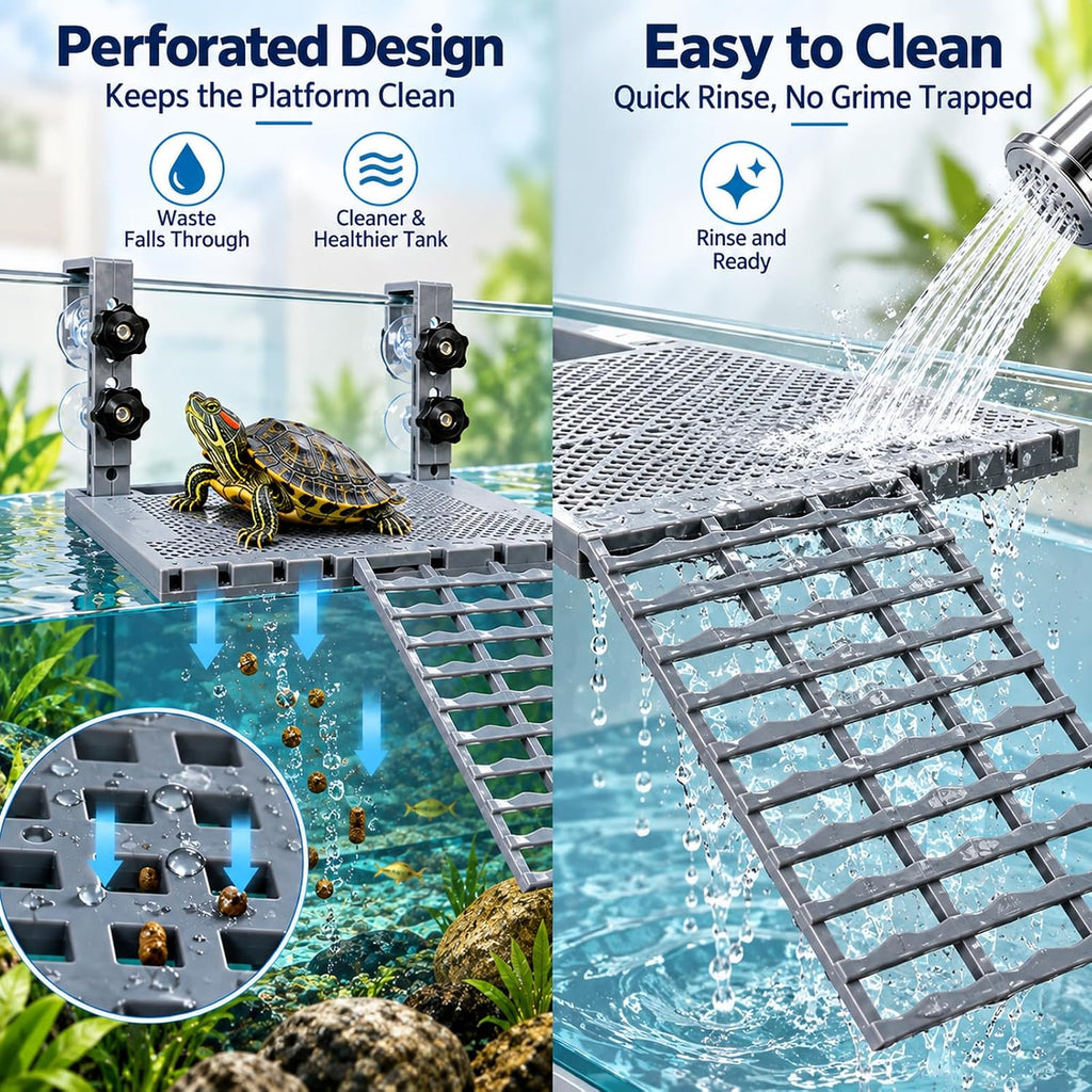 Turtle Basking Platform with Ramp & Food Tray, Adjustable Height