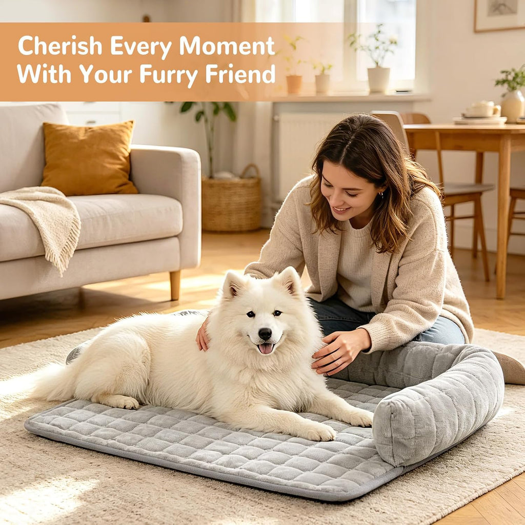 YooxArmor Plush Dog Couch Bed, Washable Removable Pet Sofa Mat with Raised Edge & Non-Slip Bottom, Furniture Protector Bed for Small Medium Dogs Cats