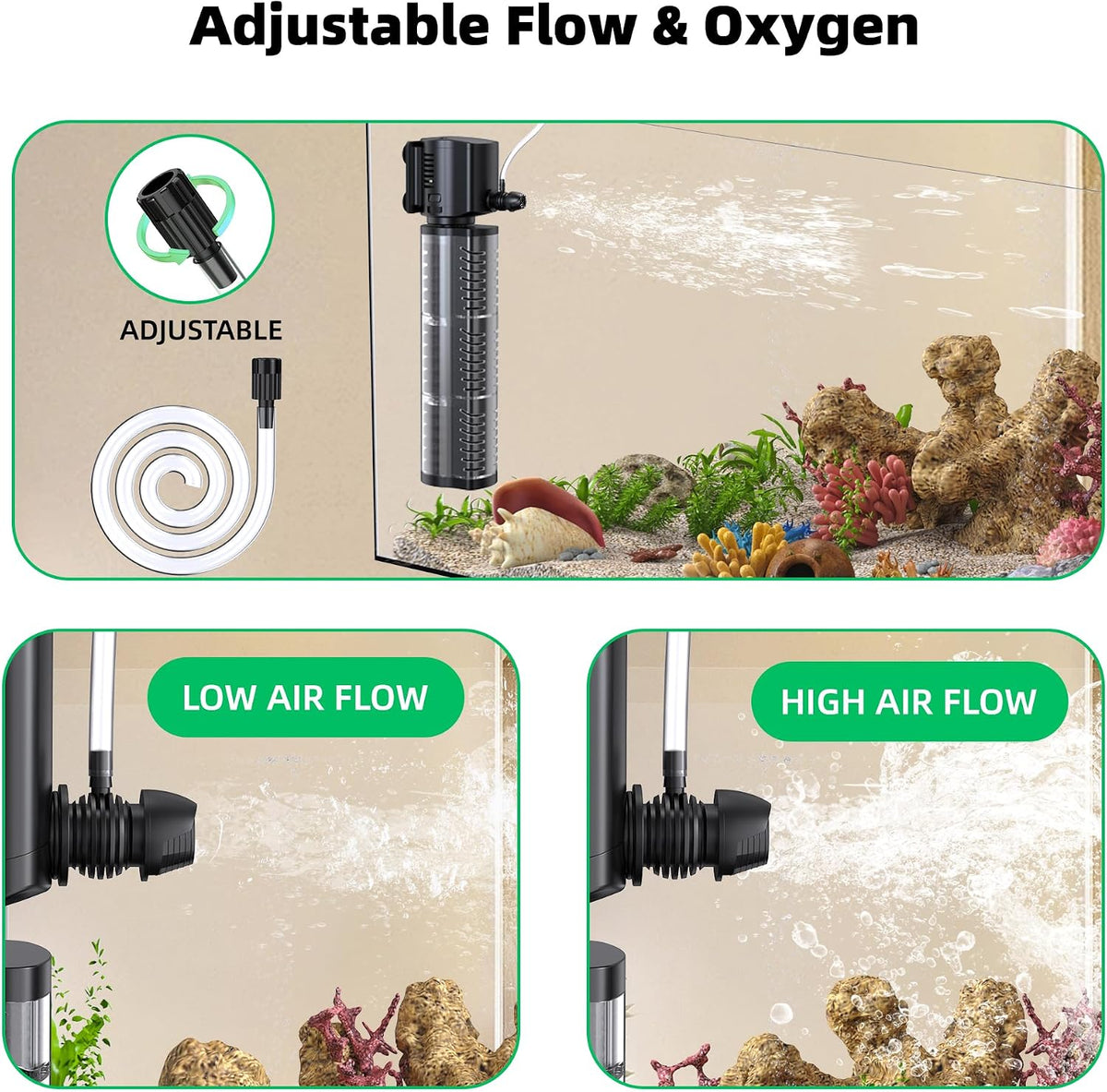 FREESEA Aquarium Fish Tank Filter: 20W 400GPH Internal Power Filter 3-Stage Filtration for 75-150 Gallon Saltwater Betta Turtle Tanks
