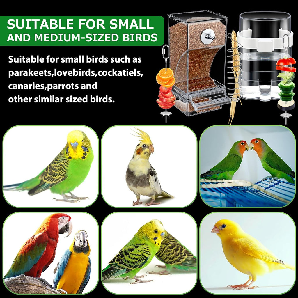 Jingmore 7 Pcs Bird Feeder and Waterer Set, Automatic No Mess Clear