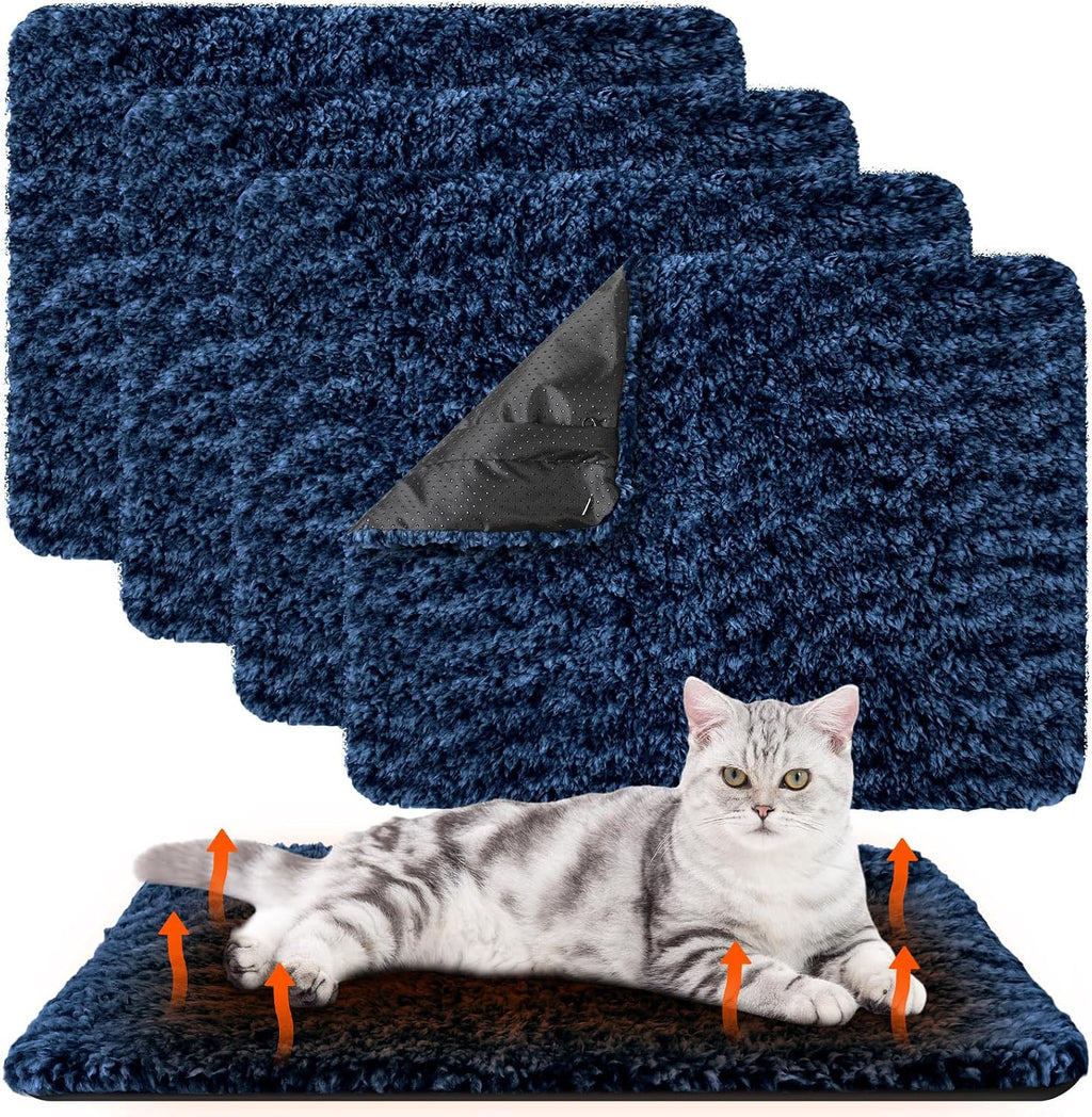 Drydiet 4 Pack Self Warming Cat Mat for Pets, 16 x 20 Inch, Blue, Solid