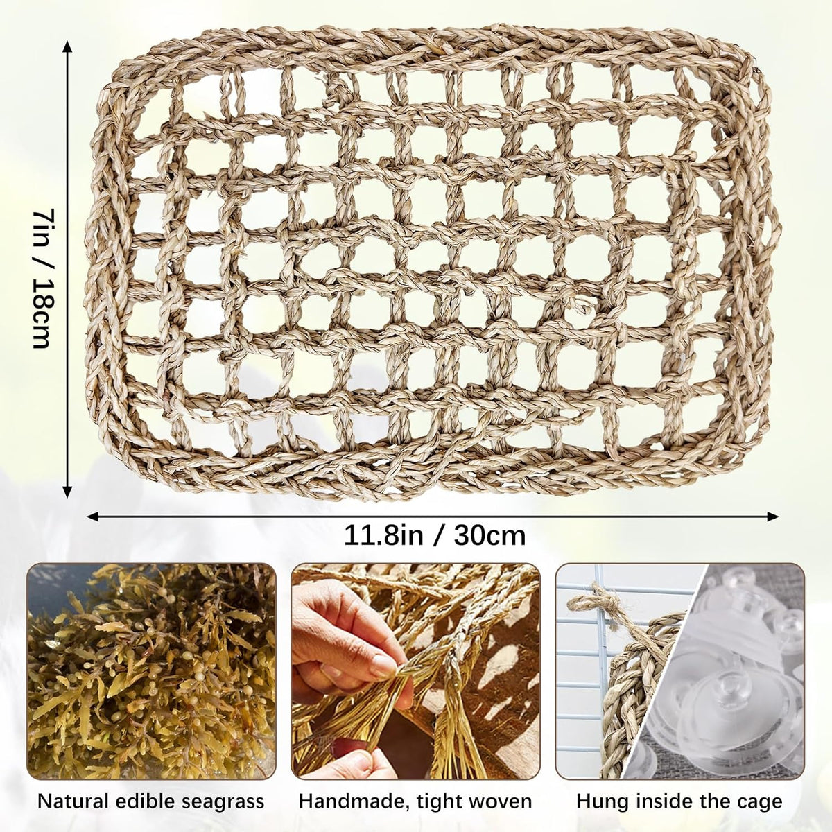 Rabbit Seagrass Activity Mat Bunny Toy Hanging Rabbit Chew Toys for Teeth Bunny Enrichment Toys Seagrass Protector Mat Small Animal Toys for Chinchilla Guinea Pigs Hamsters Rats Rodent
