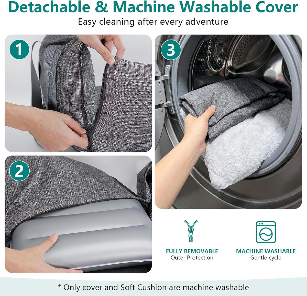 Waterproof Dog Car Seat for Small Dogs, Inflatable Pet Booster Seat with Dual Safety Straps, Portable Dog Travel Bed with Storage Pockets, Washable Cover & Cushion, Grey