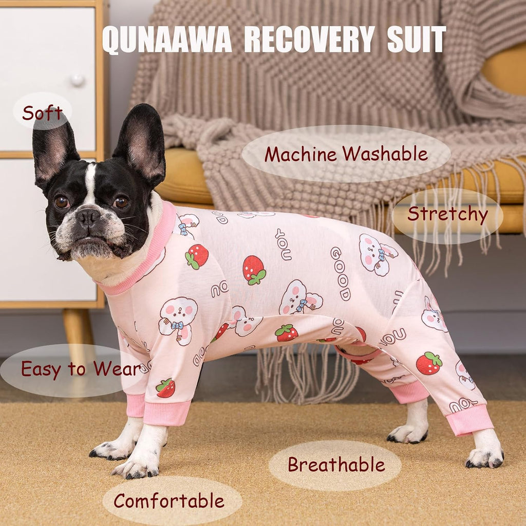 Dog Recovery Suit for Surgery - Soft Onesie, Cute Pajamas Bodysuit, Cone Alternative - Prevent Licking - Female/Male (Small, Bunny Strawberry)