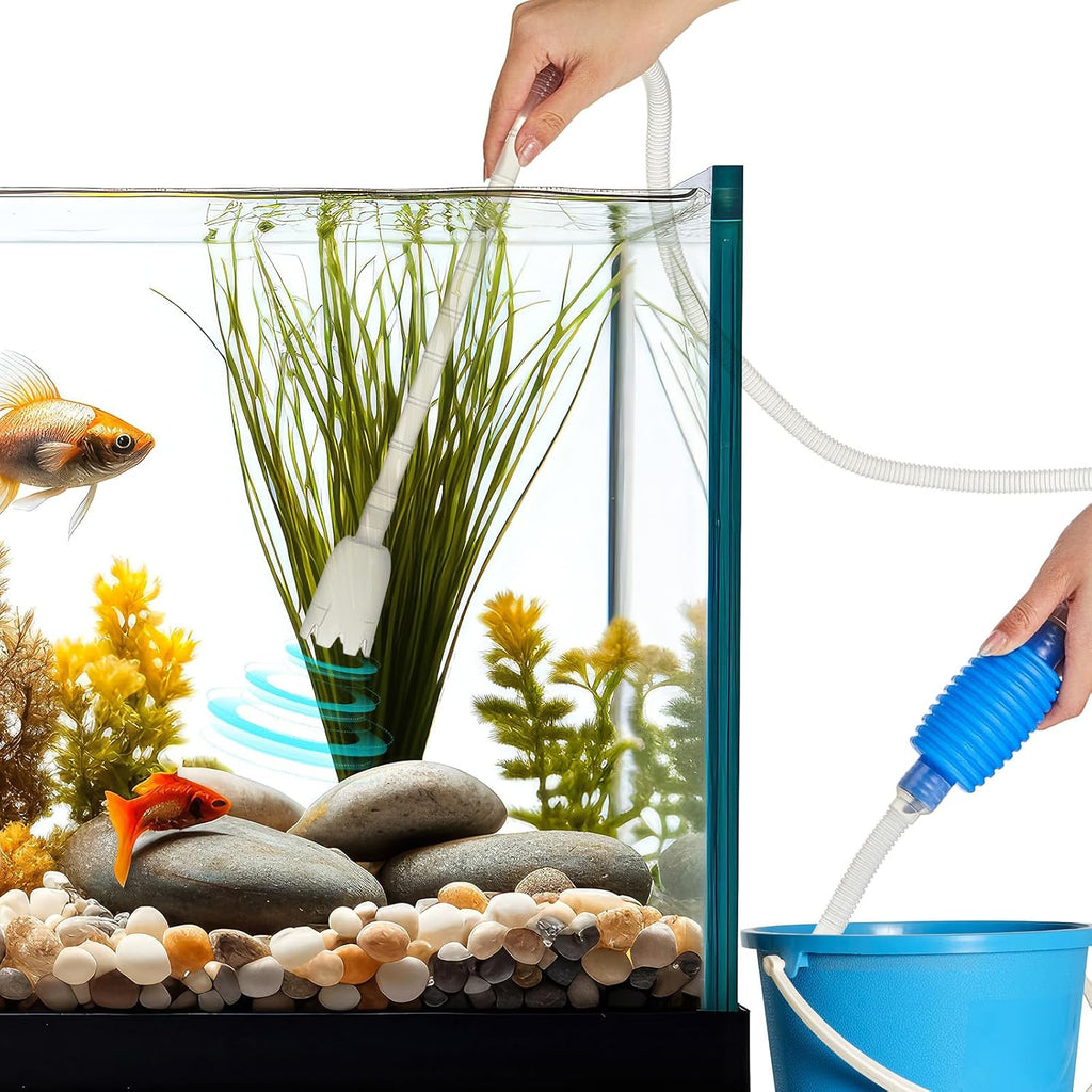 Aquarium Fish Tank Cleaning Tool Kit Include 4 Pcs Long Aquascape Tools Kit 1 Pcs Magnetic Glass Cleaner Brush 5 in 1 Fish Tank Gravel Cleaner and Siphon Vacuum for Terrarium Fish Tank Set