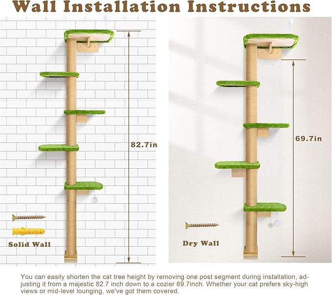 Floor to Ceiling Cat Tree for Kittens, Wall Mounted Cat Wall Furniture - Image 6
