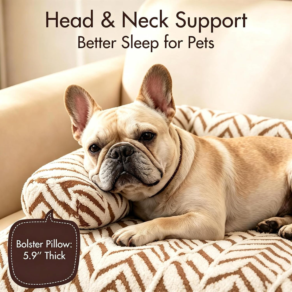 Calming Dog Couch Bed Mats with Neck and Head Support, Fluffy Plush Pet Sofa Cover for Small Medium Dogs and Cats, Non-Slip Bottom, Machine Washable