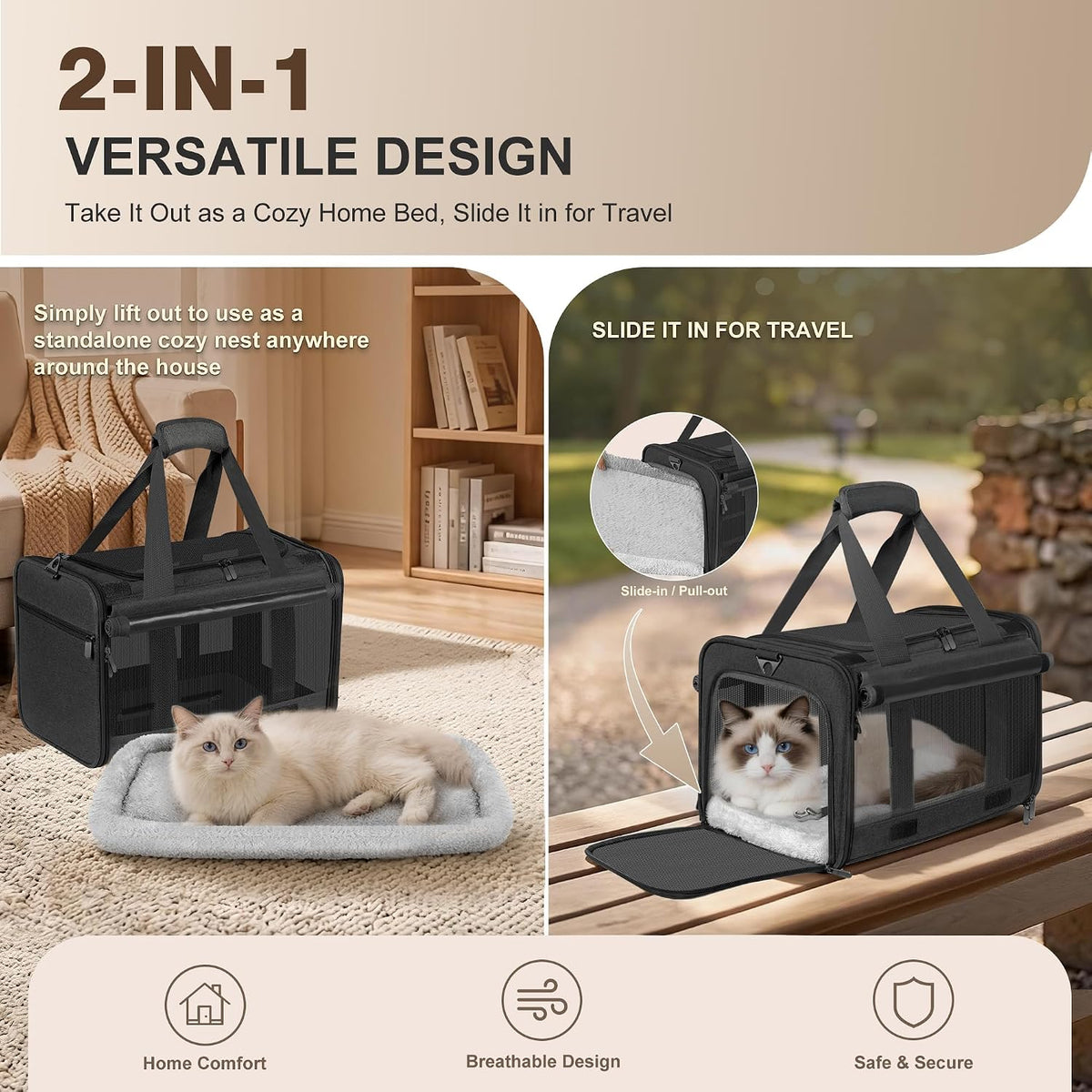 Soft Sided Cat Carrier for Anxious Pets with Privacy Roller Blinds