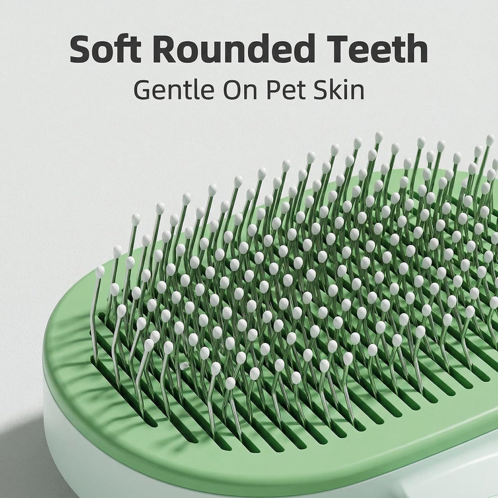 Self Cleaning Pet Grooming Brush Wide Head Slicker Brush for Dogs & Cats with Massage Bristles Professional Deshedding Tool Non Slip Handle for All Hair Length Pets & Groomers (green)