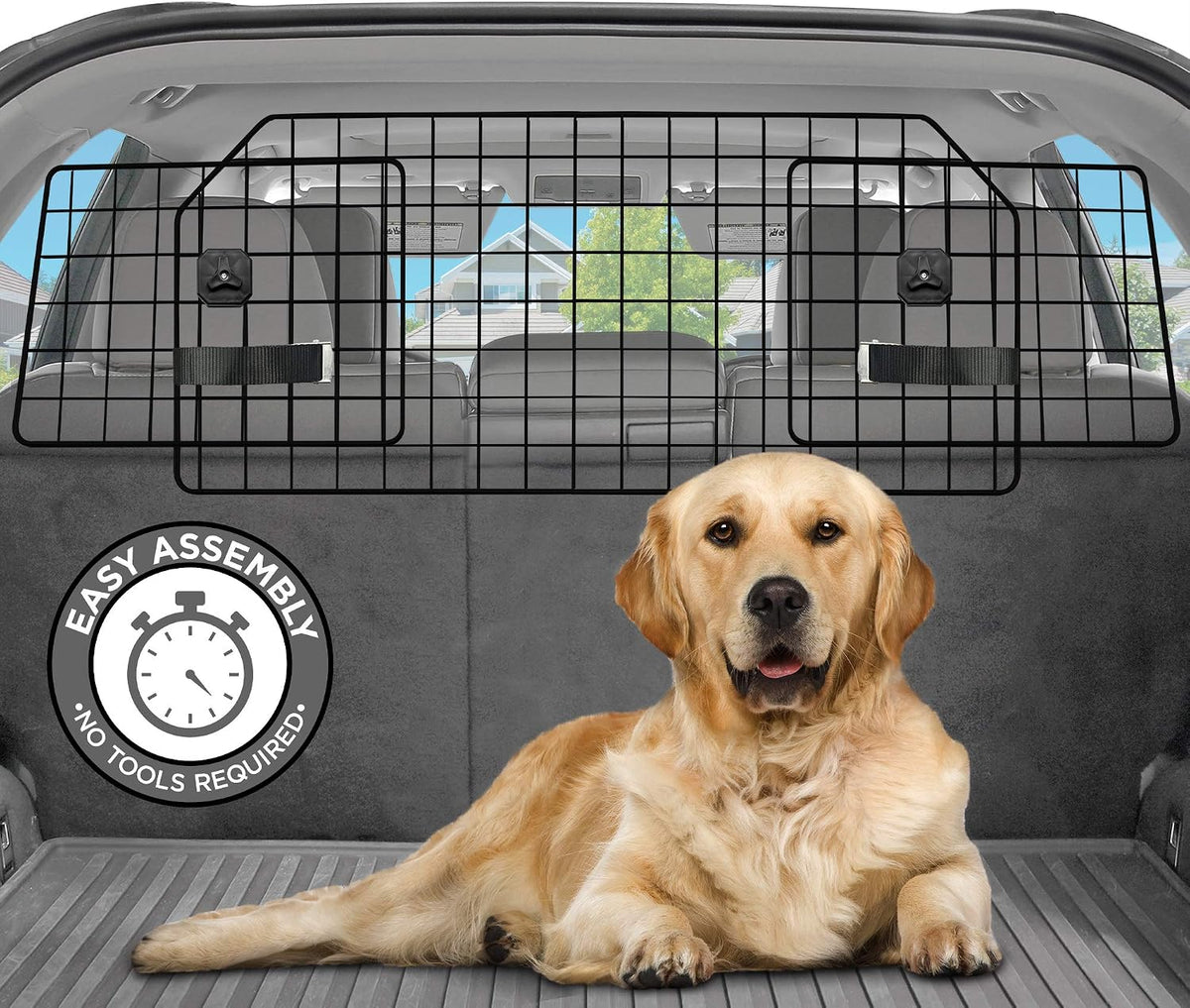 Pawple Dog Car Barrier for SUV's, Cars, Vehicles, & Trucks, Adjustable Large Pet Divider, Heavy-Duty Wire Mesh- Universal Fit