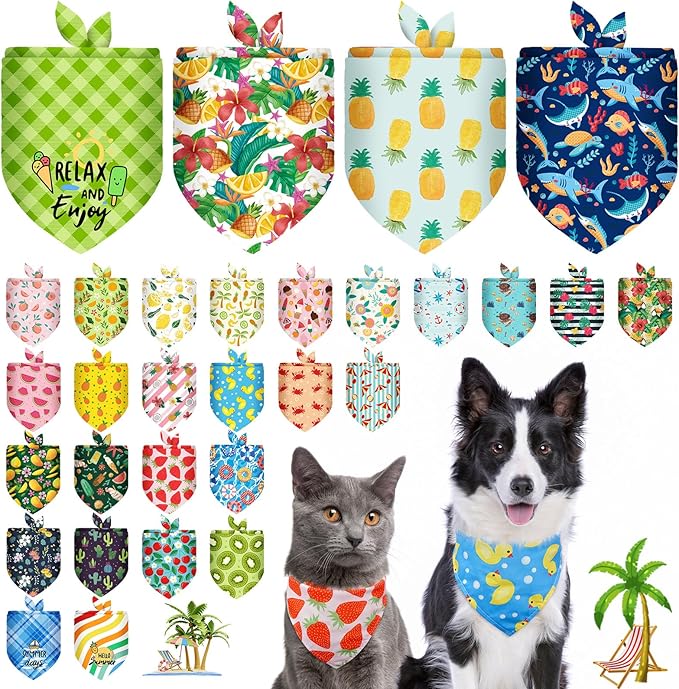 SCENEREAL 30 PCS Dog Bandanas Bulk, Summer Pet Bibs by SCENEREAL