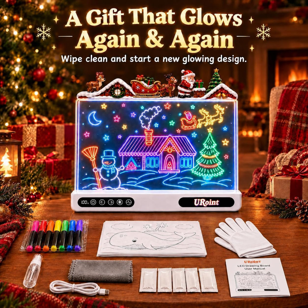 LED Drawing Board for Kids Rechargeable TypeC with Santa & Reindeer