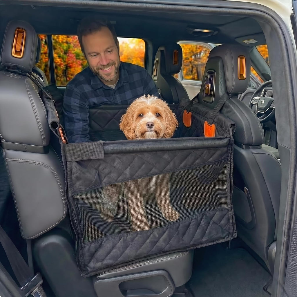 Dog Car Seat for Medium & Small Dogs - Zip-Down Sides & Tether