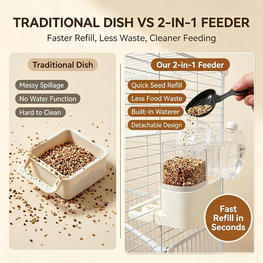 Spill-Proof 2-In-1 Bird Feeder & Gravity Waterer With Dry/Wet Divider