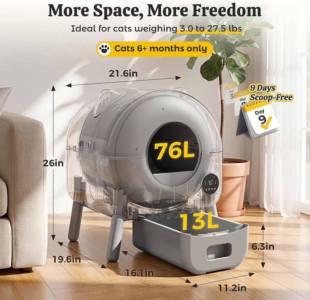 WARCAT Self-Cleaning Litter Box – APP Control, Sensors, Silver