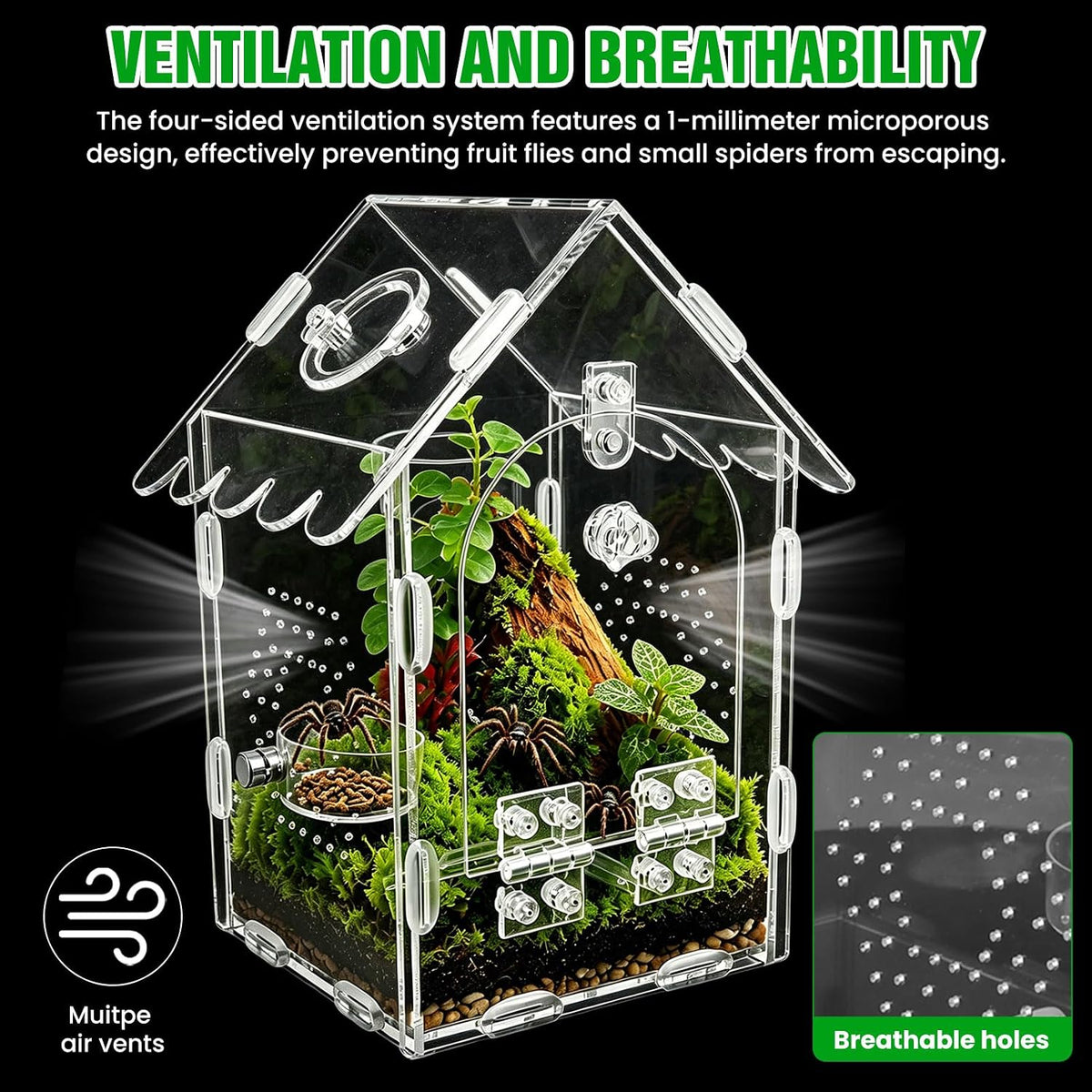 Jumping Spider Enclosure, Pray Mantis Home, Front Opening Acrylic Terrarium