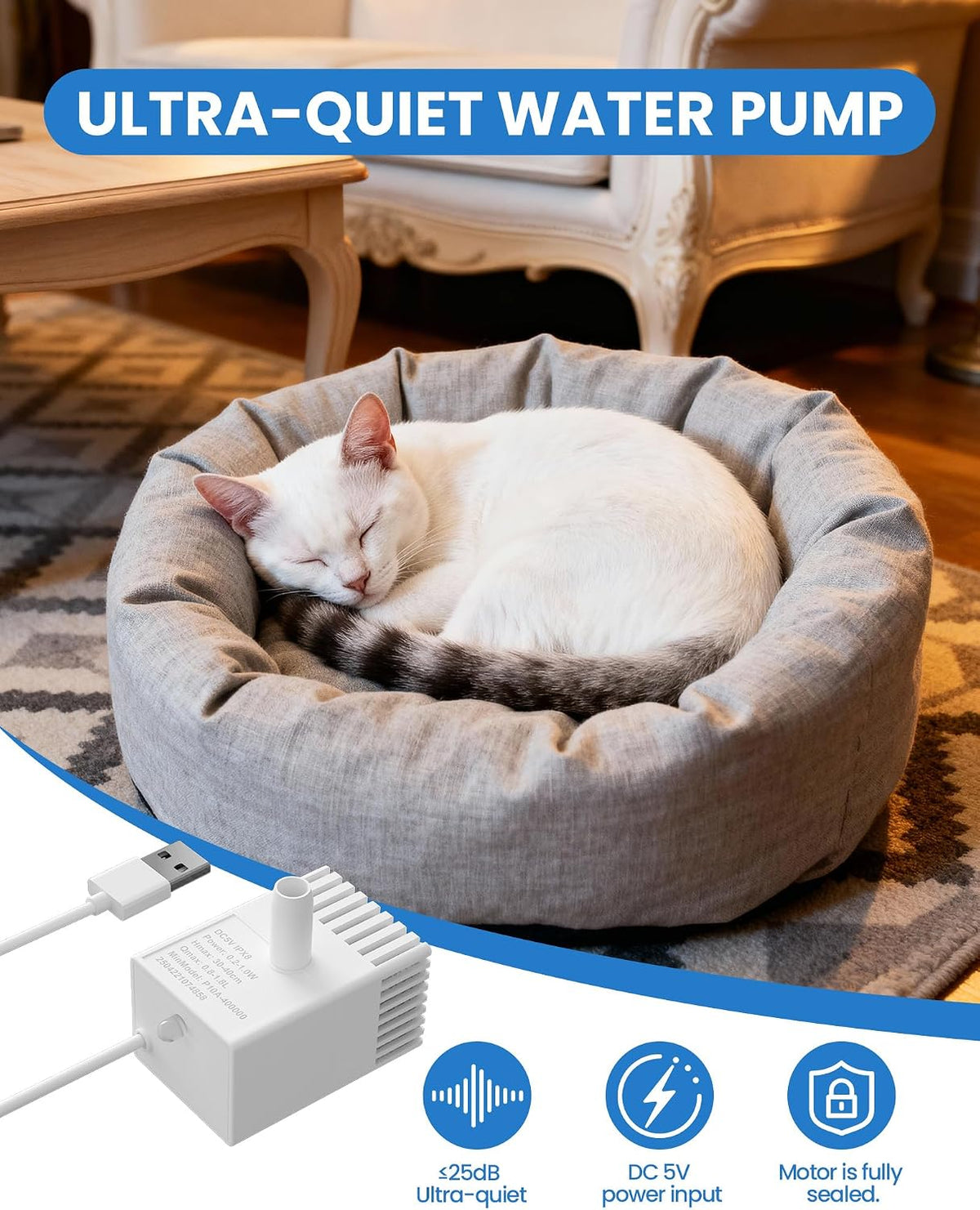 Hicuper Cat Water Fountain Stainless Silver - 108oz/3.2L Cat Water Fountain, Stainless Steel Pet Fountain Dispenser for Cats, Dogs, Multiple Pets